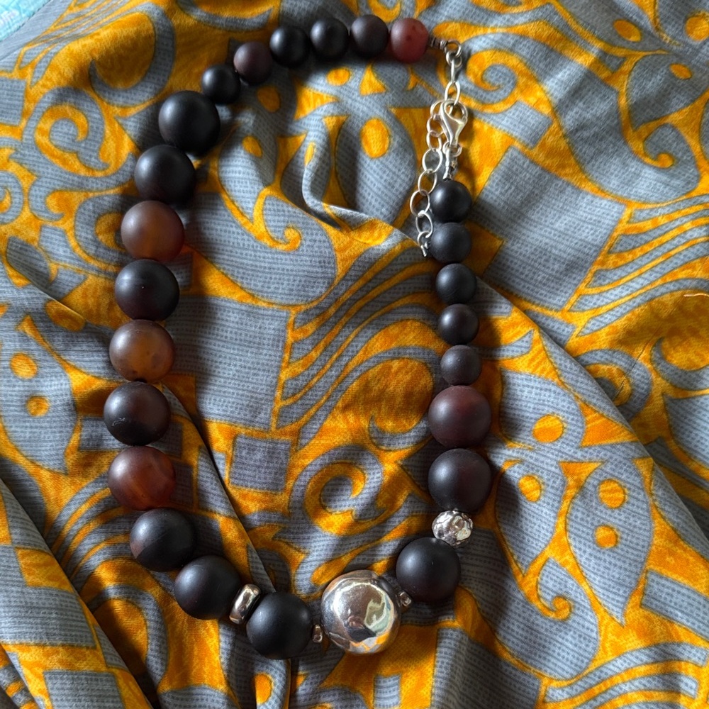 Silpada Matte Black and Brown Beaded Necklace with Silver Accent